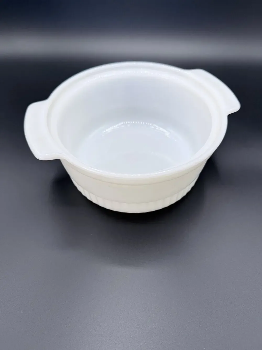 Vintage Anchor Hocking Fire King Oven 1 QT White Ribbed Casserole Dish Bowl 1436